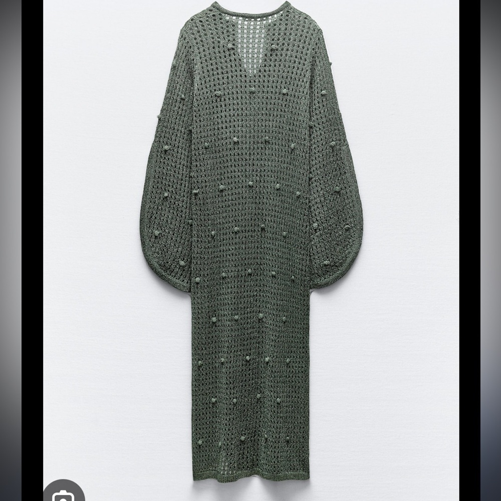 Zara Forest Green Crochet Knit Midi Dress With Unique Detailing - Picture 9 of 11